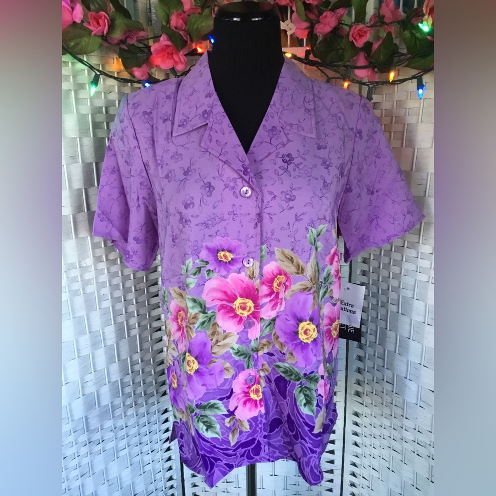 💜🌺🌸 Maggie Sweet Purple Floral Top & Solid Purple Tank S  NWT NOS 🌸🌺💜 - Picture 9 of 12